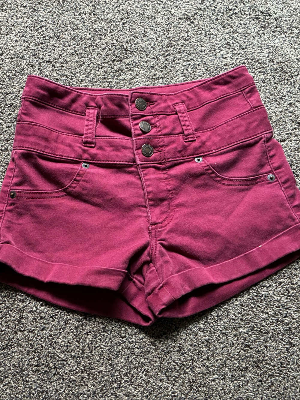 Mossimo Junior Girl Burgundy/Red High Waisted Denim Shorts, Size 0/25